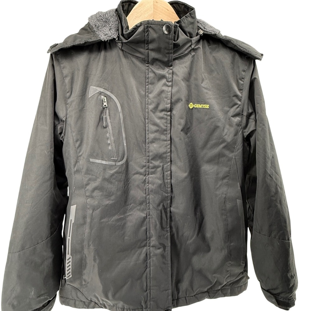GEMYSE‎ Black Hooded Ski Jacket Insulated wind/water proof Fleece Lined Size M